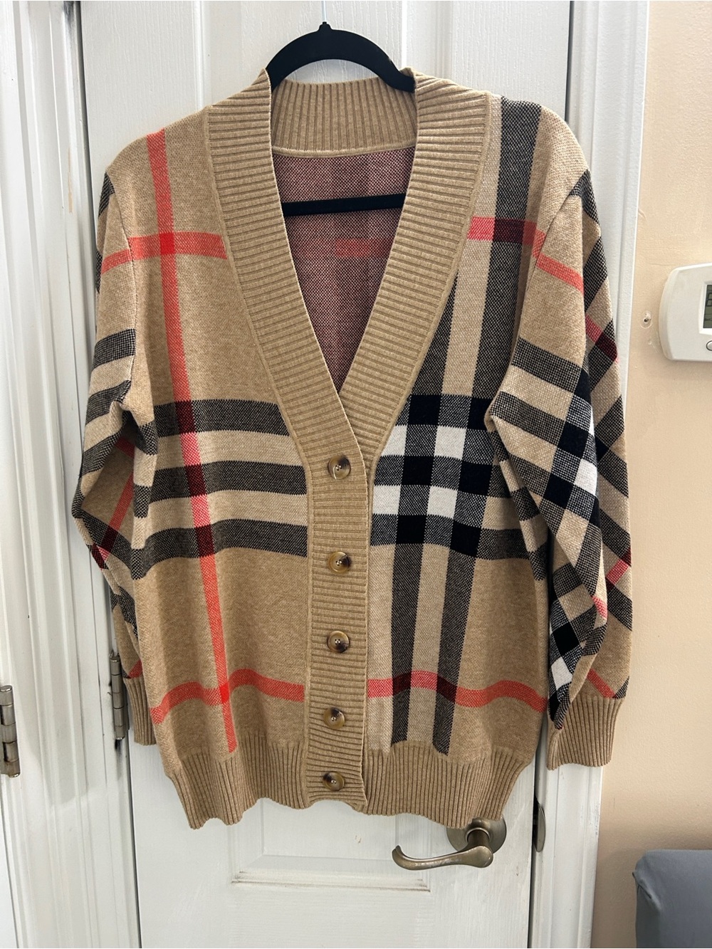 Classic Plaid V-Neck Button-Front Sweater Cardigan - Camel